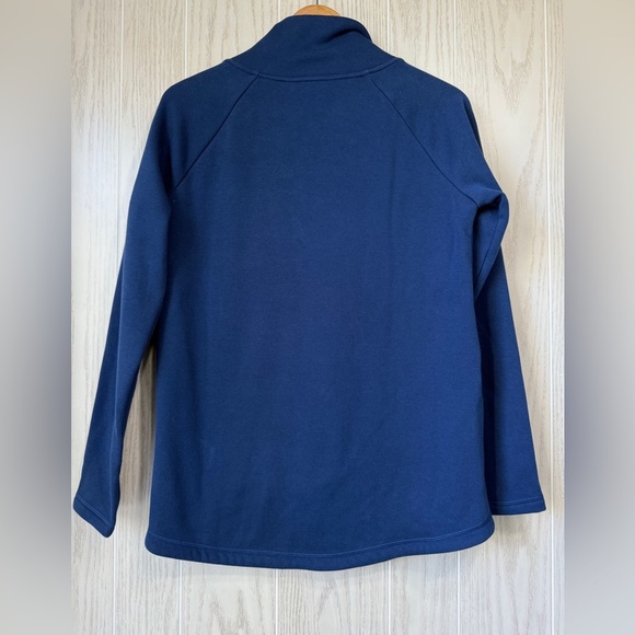 Athleta Cozy Karma Asymmetrical Pullover Women's Size SP Navy Blue Mock Neck EUC - Picture 3 of 3